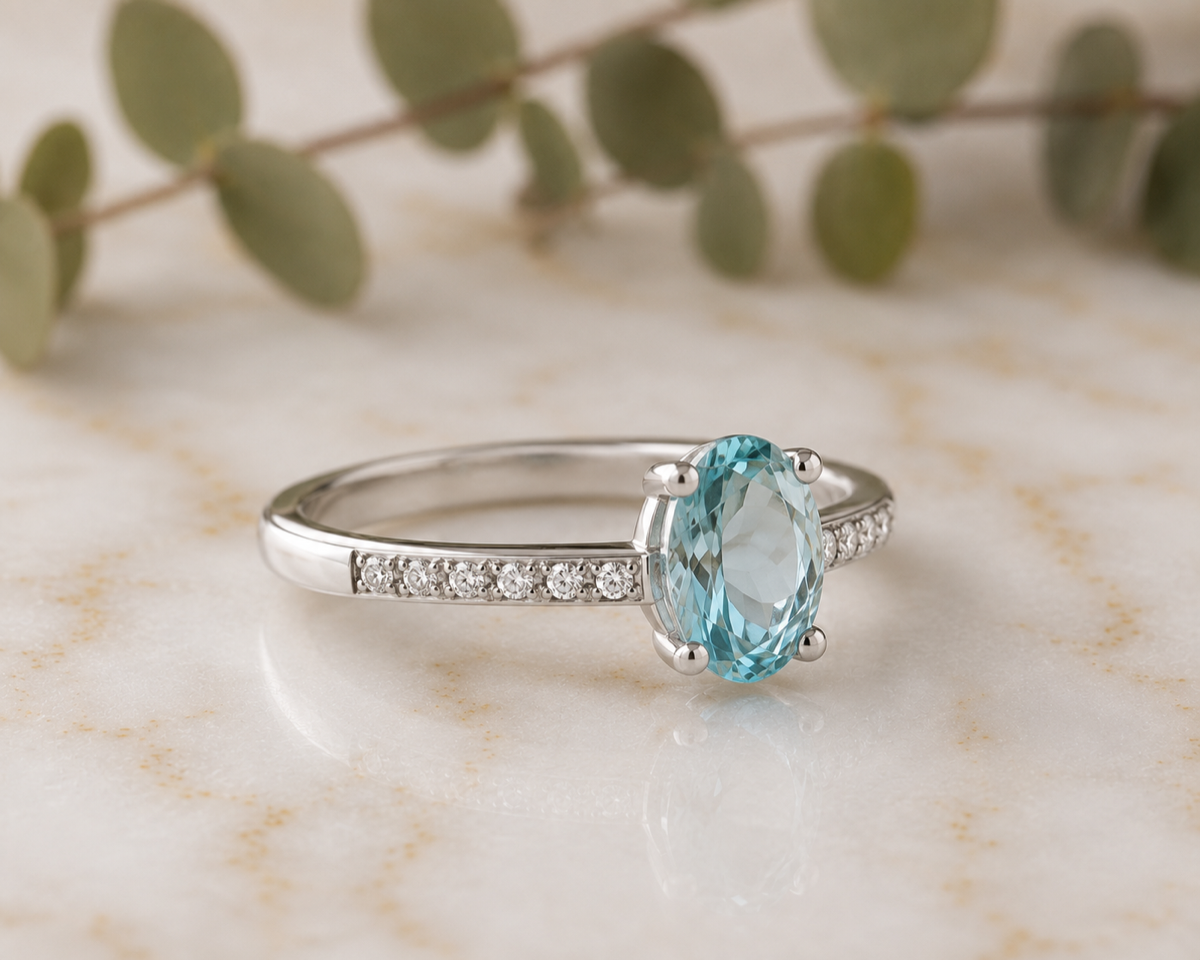 Aguamarina Oval · Grabado Interior, Grabado interior personalizado, Aguamarina, Platino