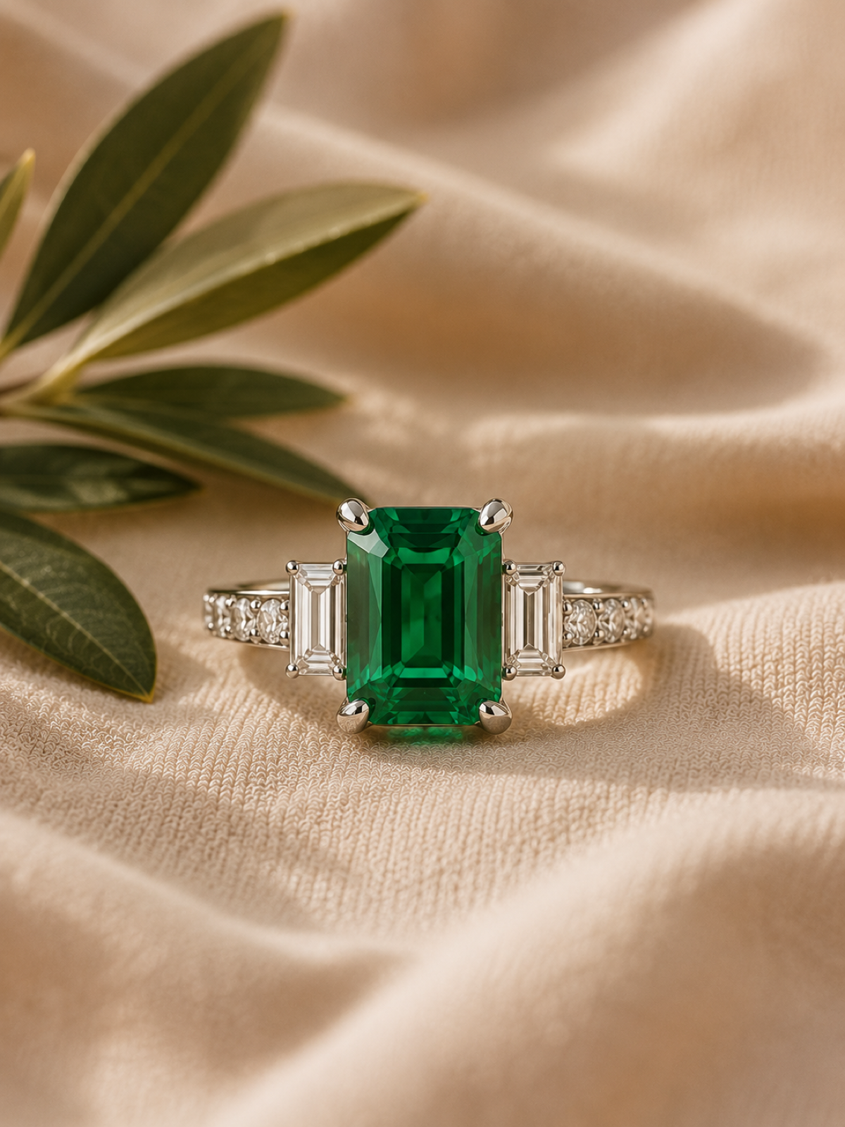 Anillo Celeste, Corte Esmeralda, Halo Pavé