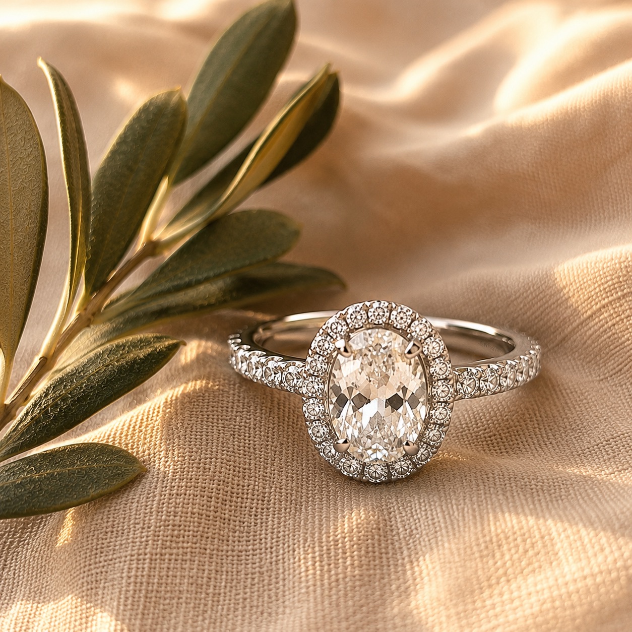 Halo Oval Diamante Platino, Diamante oval, Halo pavé, Platino