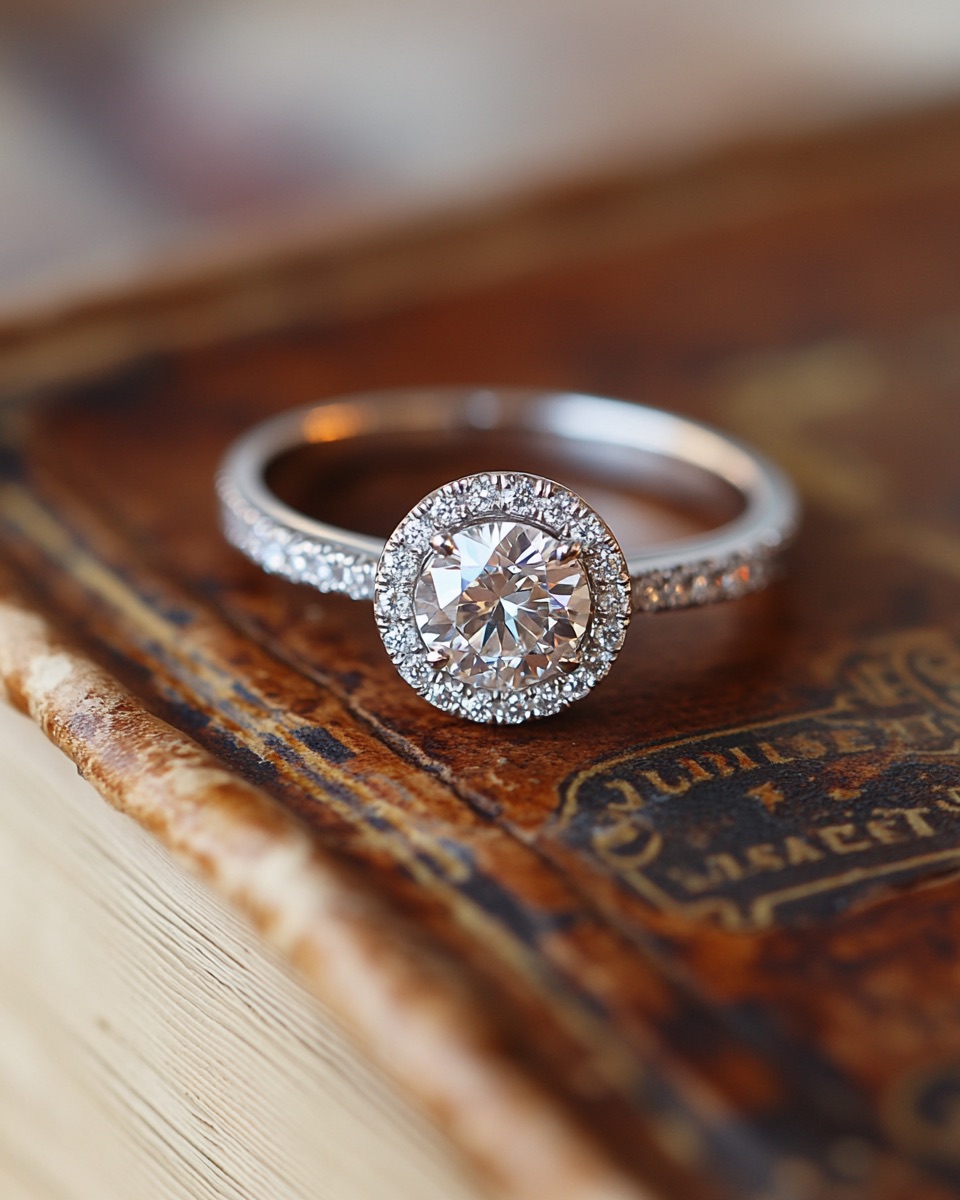 Halo Redondo Brillante Platino, Diamante brillante redondo, Halo pavé, Platino