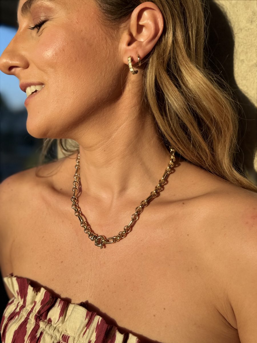 Cadena Eslabones, Oro 18k, Aros Diamante