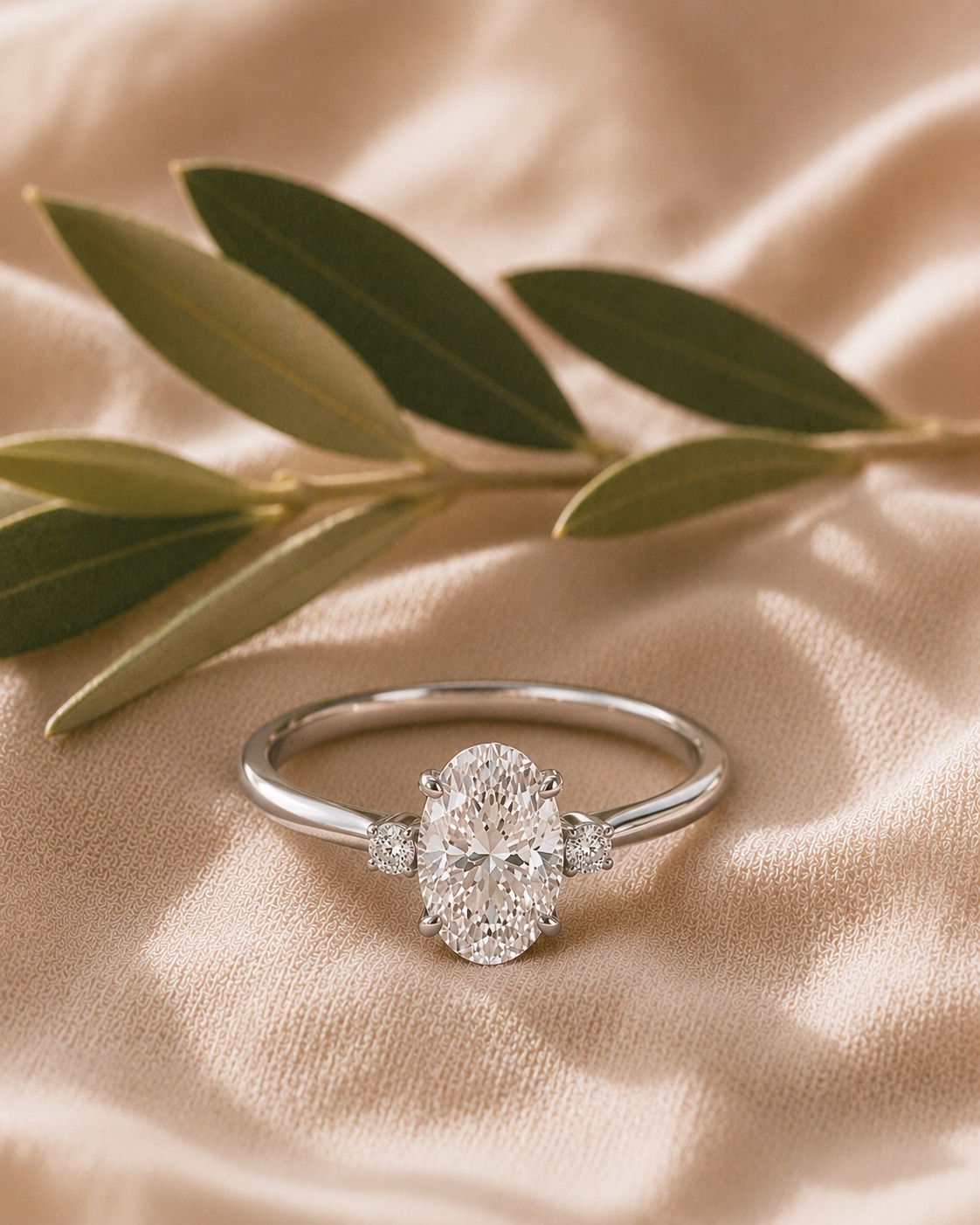 Solitario Oval Minimalista Platino, Diamante oval, Banda fina, Platino
