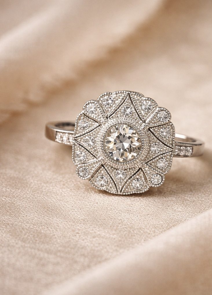 Vintage Filigrana, Diamante, Vista Macro
